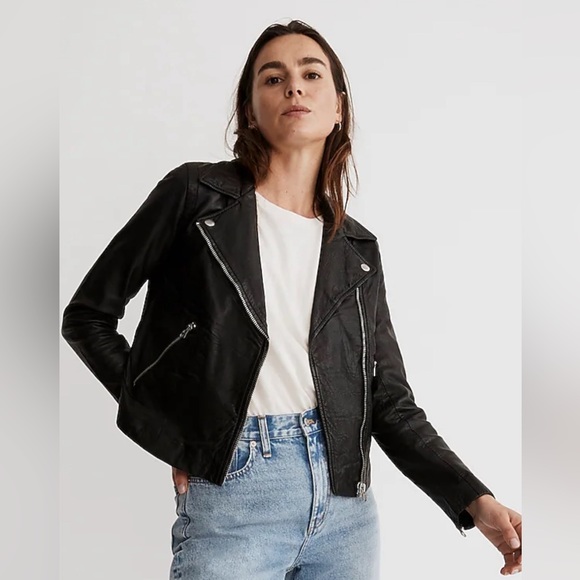 Madewell leather jacket in true black size small - Picture 1 of 5